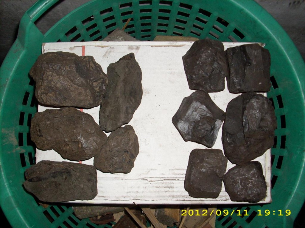 Węgiel brunatny z Bogatyni (po lewej), czeski tzw. młody węgiel (po prawej), fot. lysy1l 